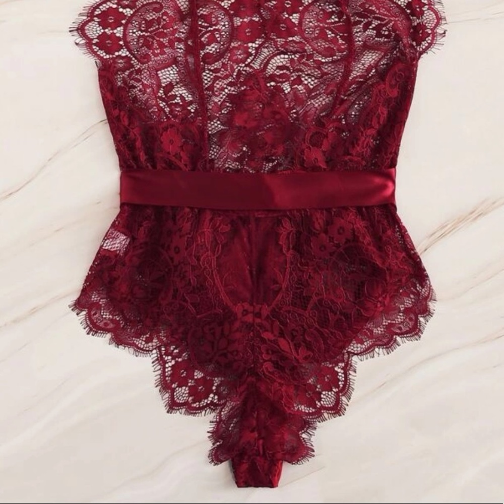New Red Small Halter Teddy Lingerie - Picture 3 of 7